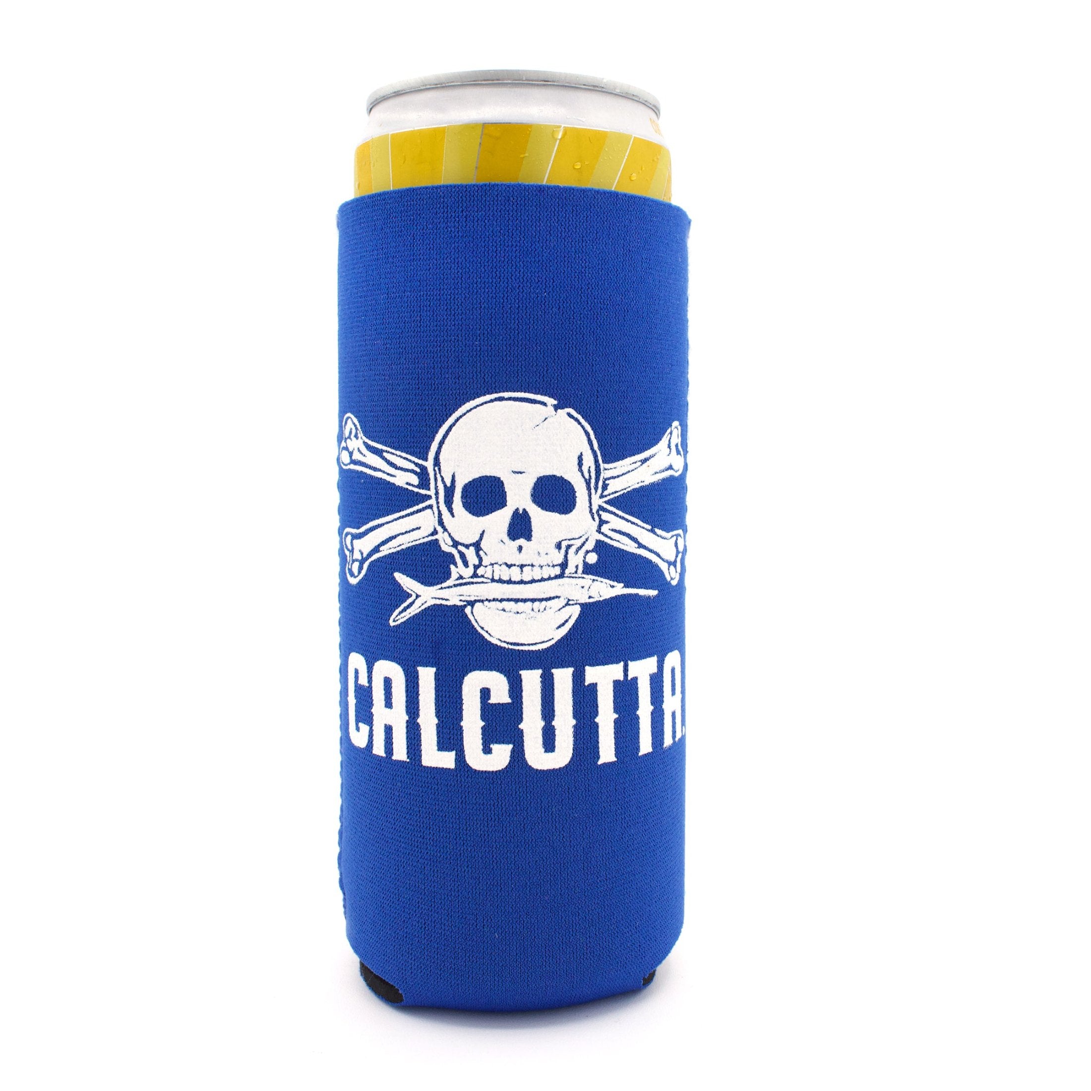 Calcutta slim can koozie blue