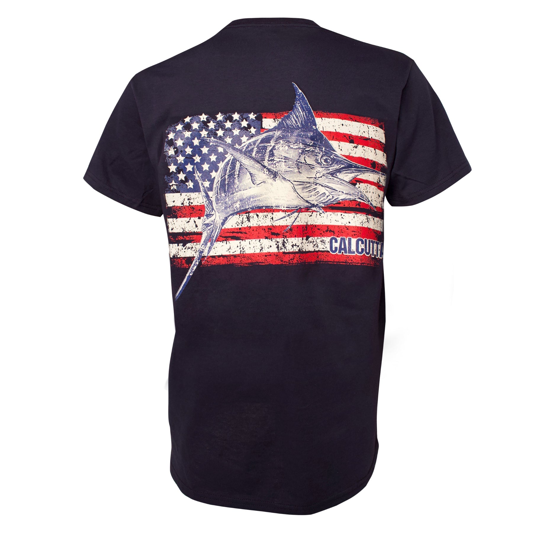 Calcutta t-shirt with American flag and marlin