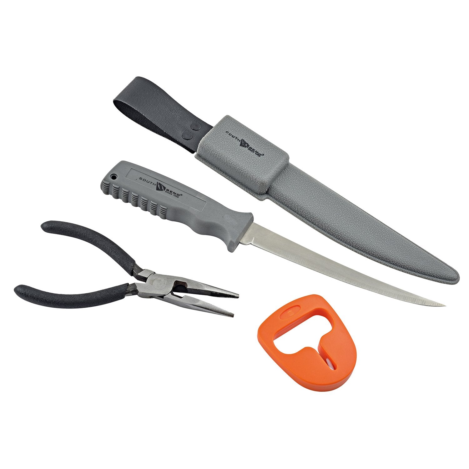 South Bend combo pack fillet knife, sheath, pliers and knife sharpener