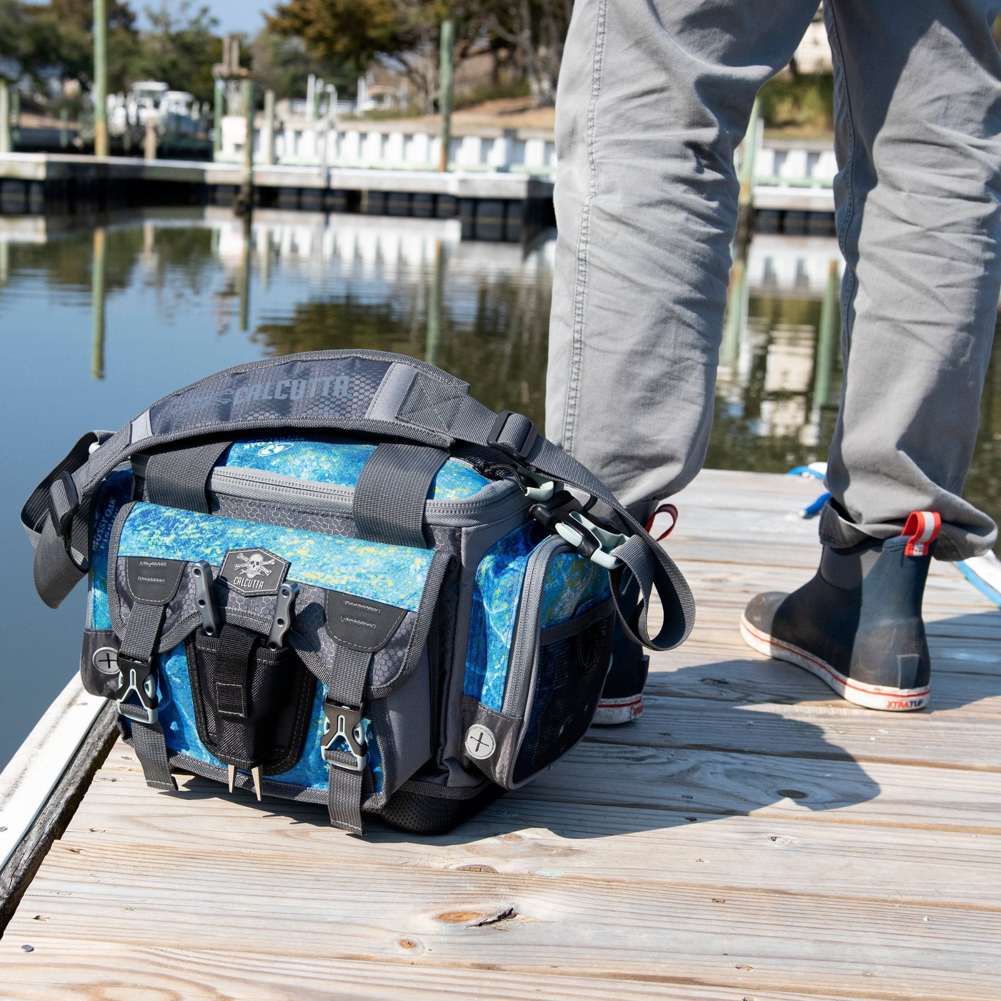 Calcutta tackle bag on the dock