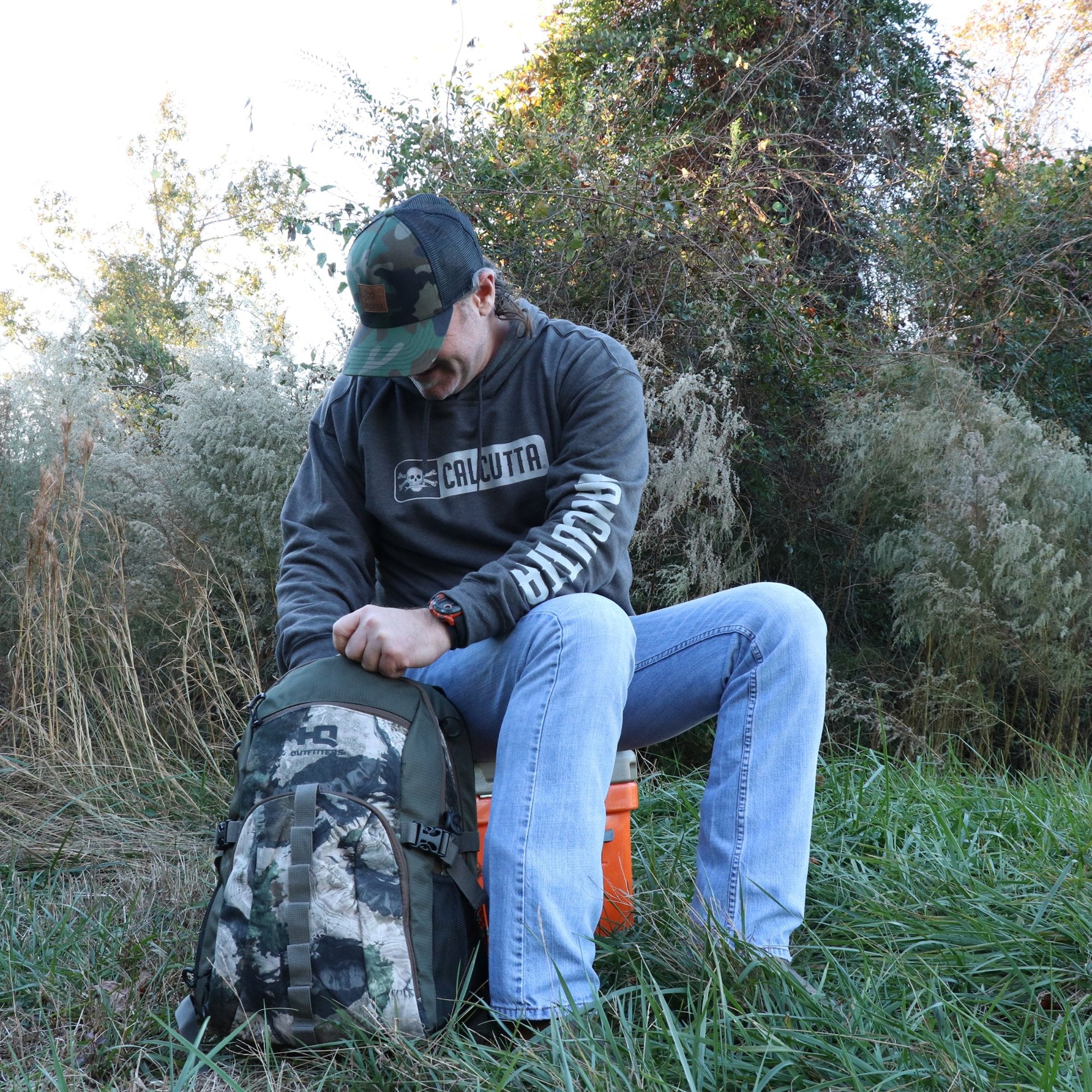 Outdoorsman wearing Calcutta sweatshirt